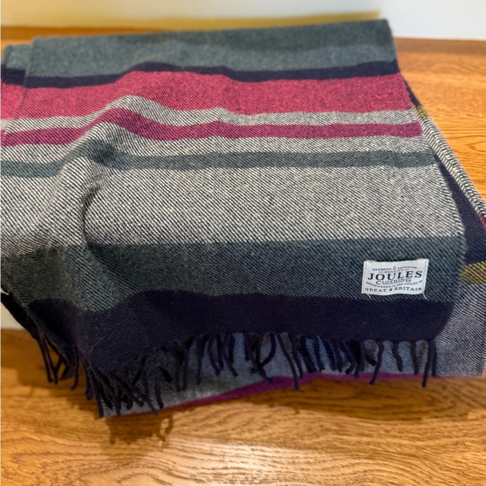 Joules Striped Wool Scarf - Gray, Red, and Blue
